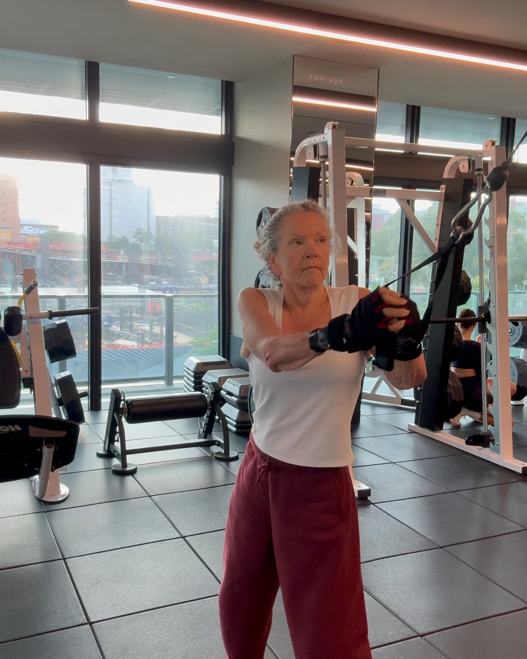 Jodi Isaacson today at 65, strong at the gym